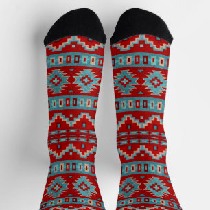 Südwest Mesas Türkis & Red Geometric Muster Socken
