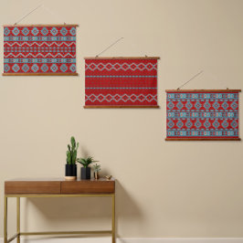Südwest Mesas Türkis & Red Geometric Muster Wandteppich Mit Holzrahmen