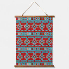 Südwest Mesas Türkis & Red Geometric Muster Wandteppich Mit Holzrahmen