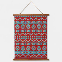 Südwest Mesas Türkis & Red Geometric Muster Wandteppich Mit Holzrahmen