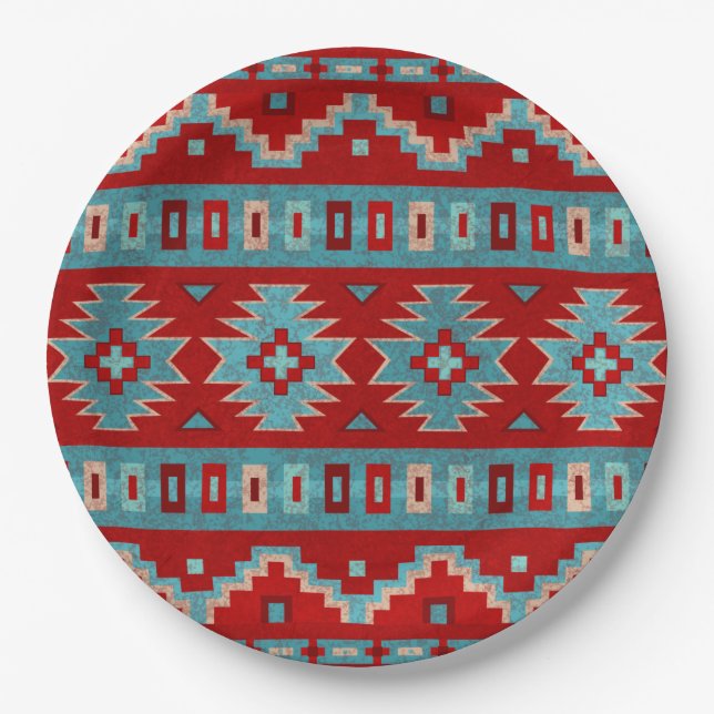 Südwest Mesas Türkis & Red Geometric Pappteller (Vorderseite)
