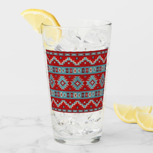 Südwest Mesas Türkis & Roter Drink Glas (Vorderseite Ice)