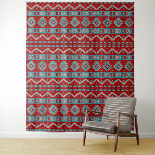 Südwest-Mesas Türkis & Rotes geometrisches Design Wandteppich