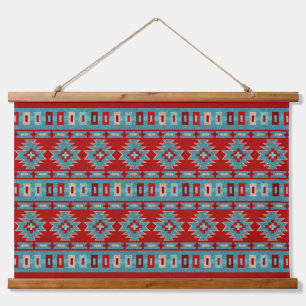 Südwest-Mesas Türkis & Rotes geometrisches Muster Wandteppich Mit Holzrahmen