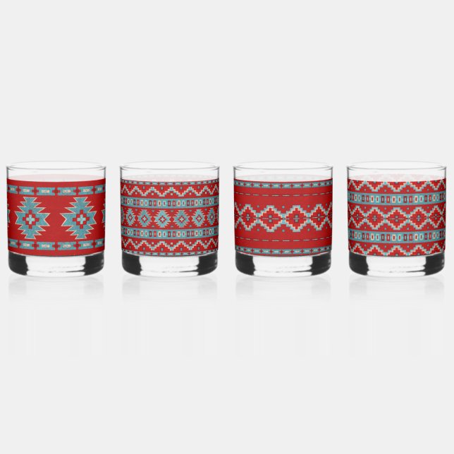 Südwest Mesas Türkis & Rotes Set Whiskyglas (Vorderseite)