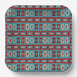 Südwest Mesas Turquoise & Red Retro Vibe Pattern Pappteller