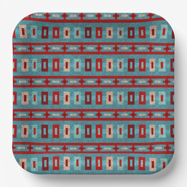 Südwest Mesas Turquoise & Red Retro Vibe Pattern Pappteller (Vorderseite)