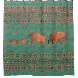 Südwest Niedliche Javelina Familie Kupfer Aquamari Duschvorhang