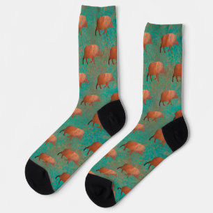 Südwest Niedliches Javelina Muster Kupfer Aquamari Socken