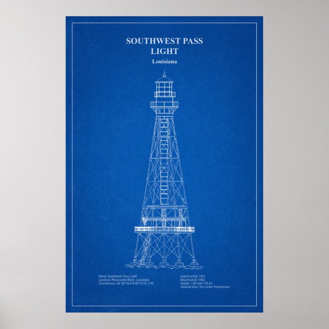 Südwest Pass Lighthouse - Louisiana - AD Poster (Vorne)