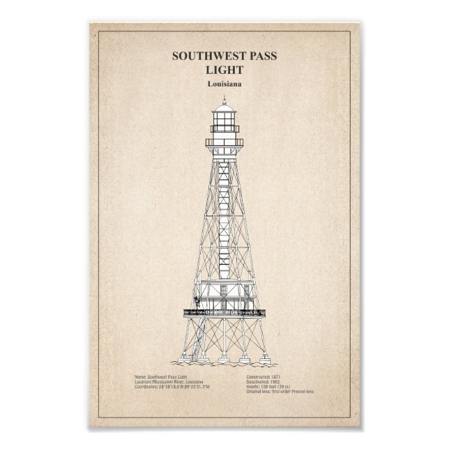 Südwest Pass Lighthouse - Louisiana - SBD Fotodruck (Vorne)