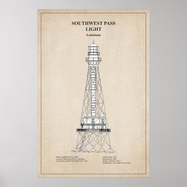 Südwest Pass Lighthouse - Louisiana - SBD Poster (Vorne)