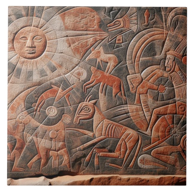 Südwest Petroglyph Design Animals Moon Dancing Fliese (Vorderseite)