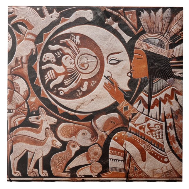 Südwest Petroglyph Design Animals Moon Dancing Fliese (Vorderseite)