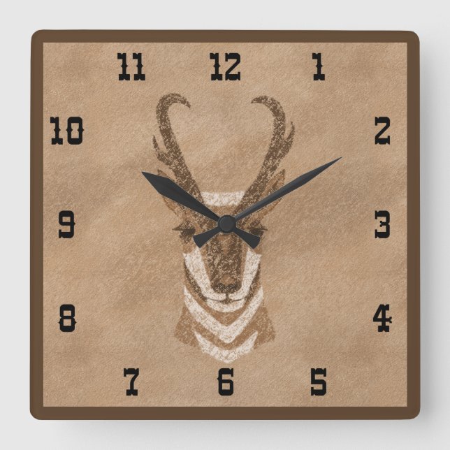 Südwest Pronghorn Antelope Square Wall Clock Quadratische Wanduhr (Vorderseite)