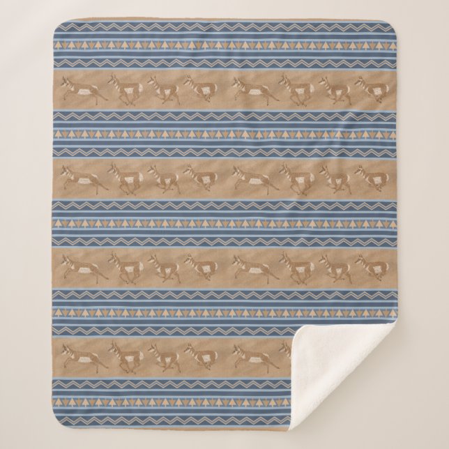 Südwest Pronghorn Antelopes Blue Border Medium Sherpadecke (Vorderseite)