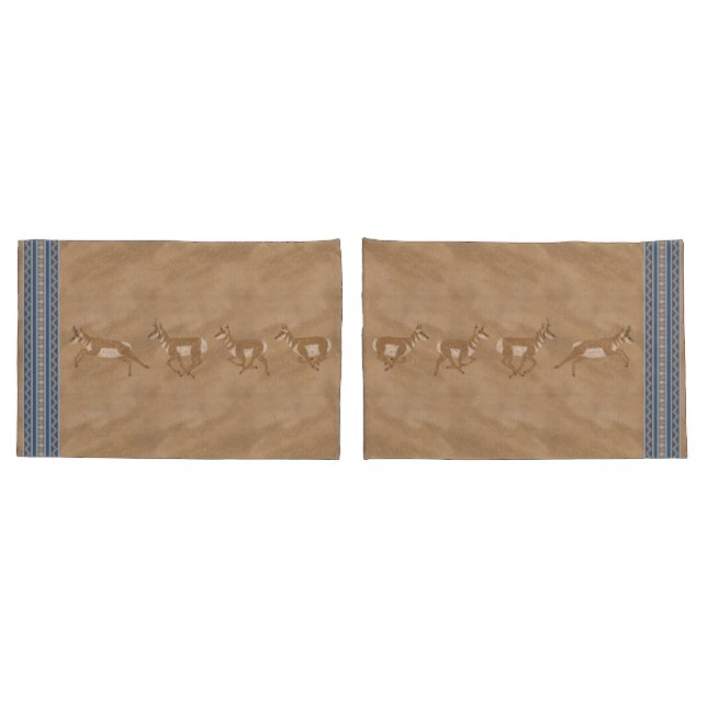 Südwest Pronghorn Antelopes Blue Border Standard Kissenbezug (Rückseite-Set)