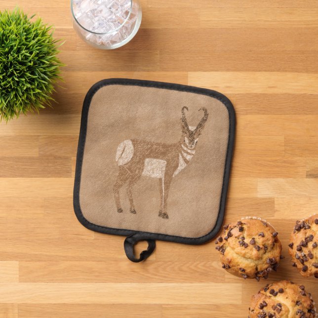 Südwest Pronghorn Stehend Antelope Tan Topflappen (Oben Unten)