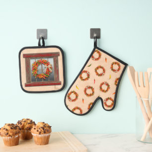 Südwest Red Weathered Window and Chile Wreaths Ofenhandschuh & Topflappen-Set