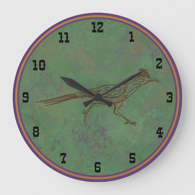 Südwest Roadrunner Sagebrush Green Large Clock Große Wanduhr (Vorderseite)