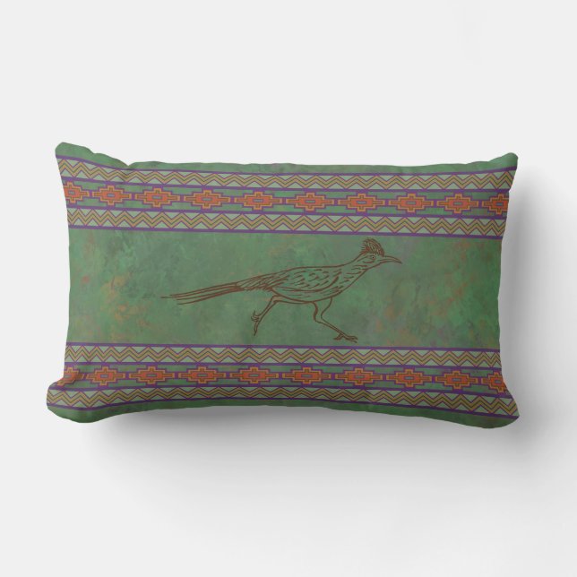 Südwest Roadrunner Sagebrush Green Lumbar Kissen (Vorderseite)