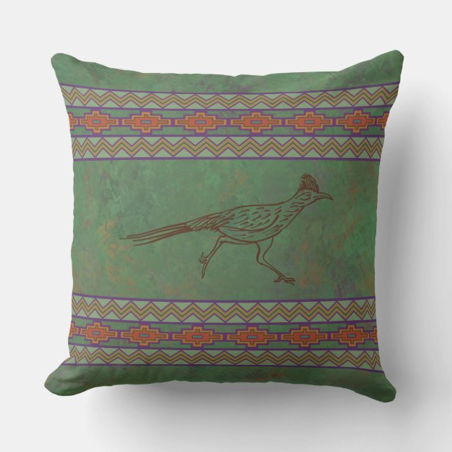 Südwest Roadrunner Sagebrush Green Throw Kissen (Vorderseite)