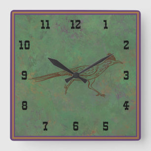 Südwest Roadrunner Sagebrush Green Western Style Quadratische Wanduhr