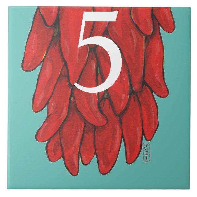 Südwest Roter Chile Chili Ristra Turquoise House # Fliese (Vorderseite)