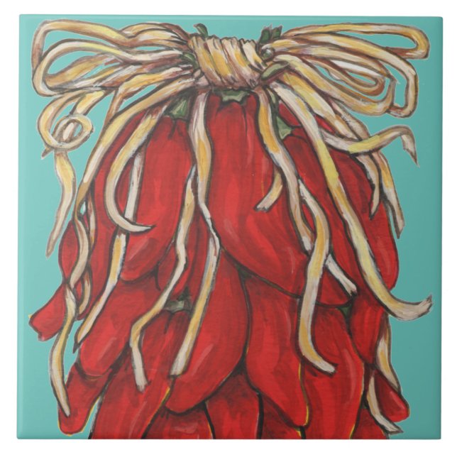 Südwest Roter Chile Ristra Top House # Türkis Fliese (Vorderseite)