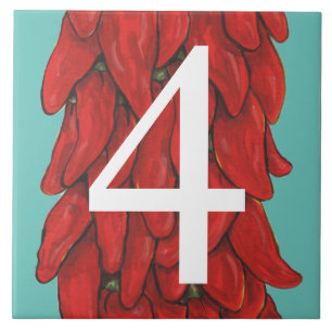 Südwest Roter Chili Pepper House #4 Four Turquois Fliese