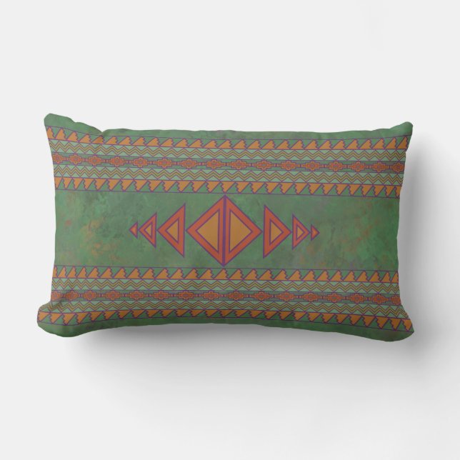 Südwest Sagebrush Green Geometric Design Lumbar Lendenkissen (Vorderseite)