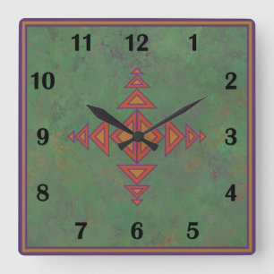 Südwest Sagebrush Green Geometric Regular Style  Quadratische Wanduhr