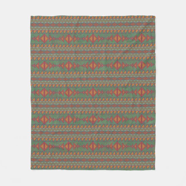 Südwest-Sagebrush Grünes geometrisches Design Fleecedecke (Vorderseite)
