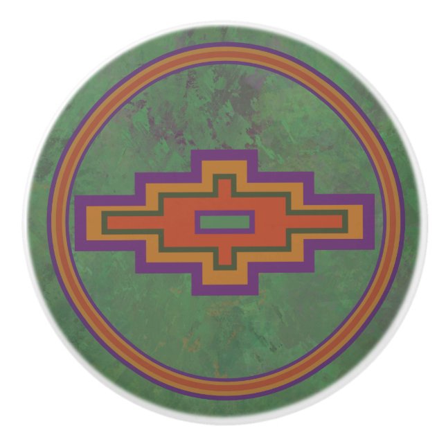 Südwest-Sagebrush Grünes geometrisches Design Keramikknauf (Vorderseite)