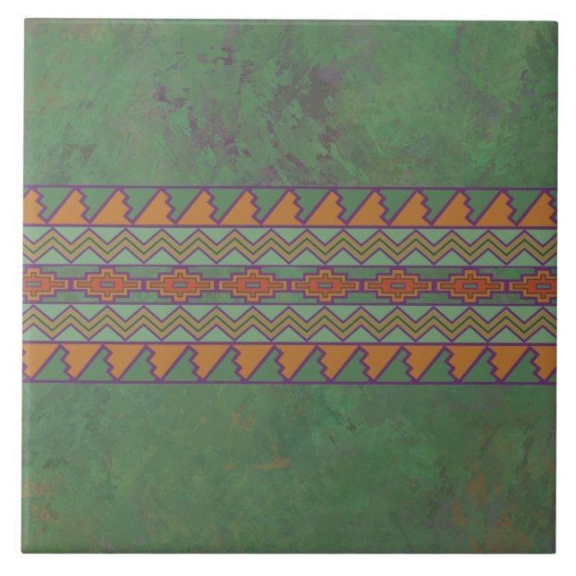 Südwest-Sagebrush Grünes geometrisches Muster Fliese (Vorderseite)