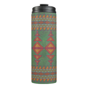 Südwest-Salbei-Grün und Orange Geometrisch  Thermosbecher