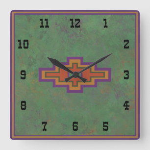 Südwest-Salbeibürsten-Grün-Geometrischer Western-S Quadratische Wanduhr