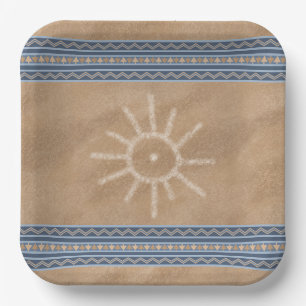 Südwest-Sonne-Petroglyphe Blaue geometrische Umran Pappteller