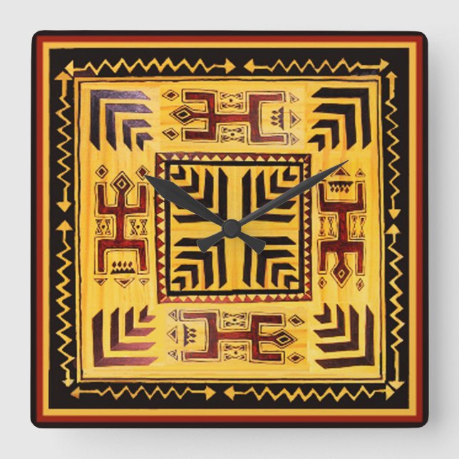 Südwest-Stämme Petroglypsche Wall-Uhr Quadratische Wanduhr (Vorderseite)