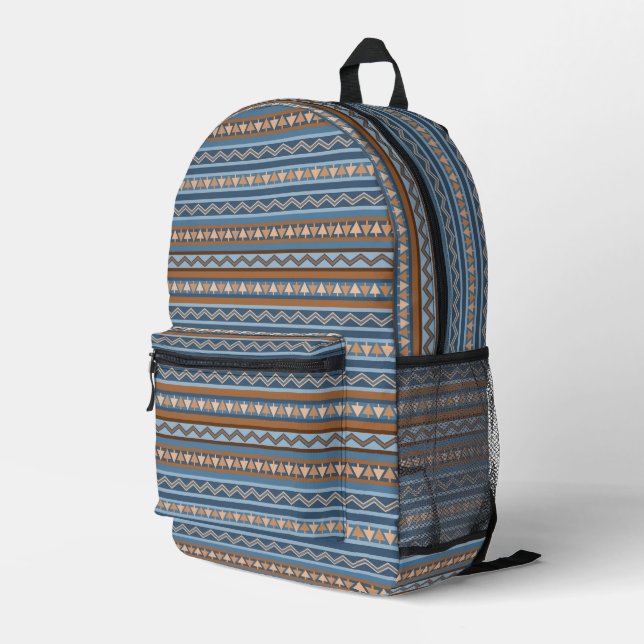 Südwest-Stil Blau und braun geometrisch Bedruckter Rucksack (Rückseitige Ecke Rechts)