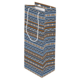 Südwest-Stil Blau und braun geometrisches Muster Geschenktüte Für Weinflaschen
