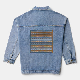 Südwest-Stil Blau und braun geometrisches Muster Jeansjacke