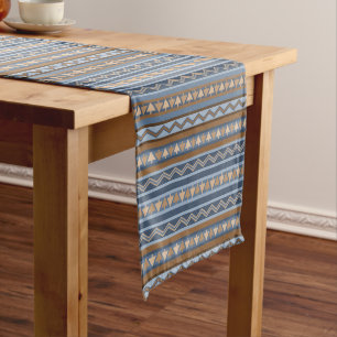Südwest-Stil Blau und braun geometrisches Muster Mittelgroßer Tischläufer