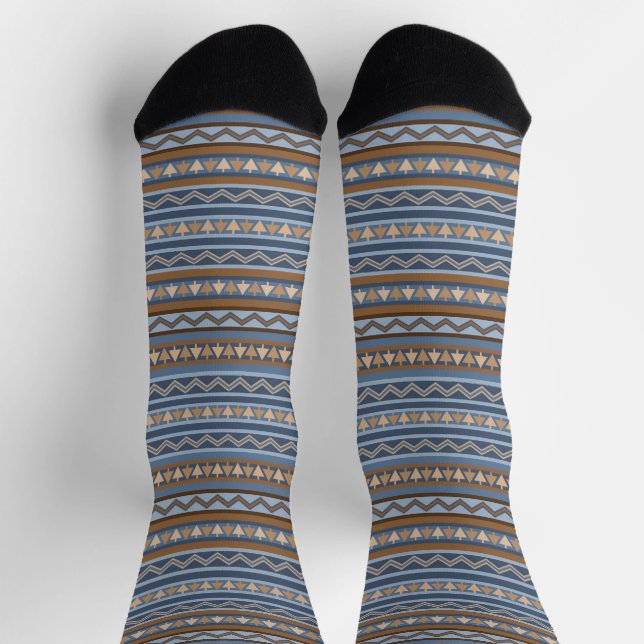 Südwest-Stil Blau und braun geometrisches Muster Socken (Oben)