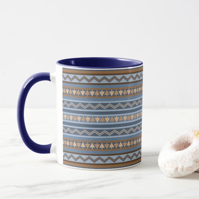 Südwest-Stil Blau und braun geometrisches Muster Tasse (Mit Donut)