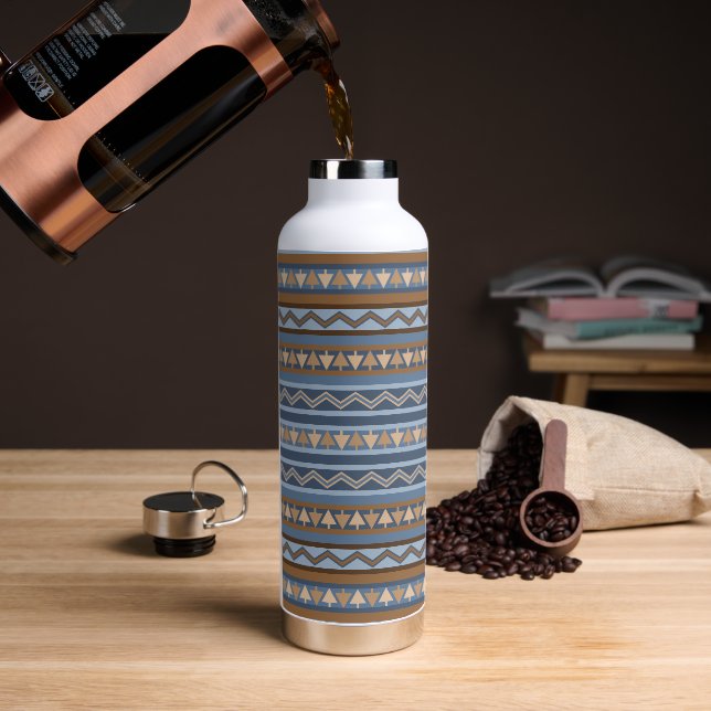 Südwest-Stil Blau und braun geometrisches Muster Trinkflasche (Kaffee)