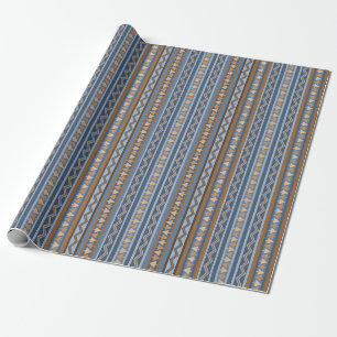 Südwest-Stil Blaues und Braunes geometrisches Must Geschenkpapier