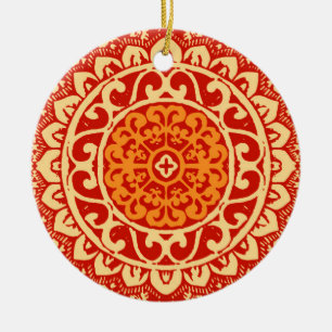 Südwest Sun Mandala Batik, Coral Orange Keramik Ornament