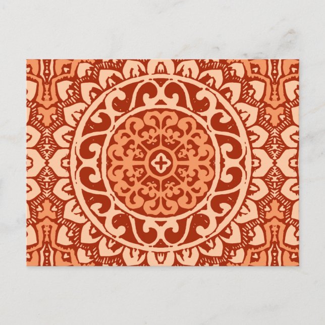 Südwest Sun Mandala Batik, Coral Orange Postkarte (Vorderseite)