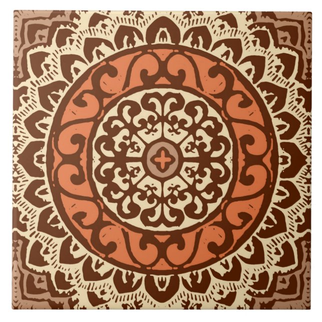 Südwest Sun Mandala Batik, Rust & Brown Fliese (Vorderseite)
